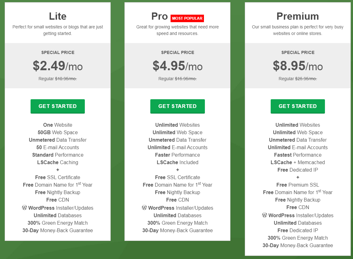 greengeeks hosting plans